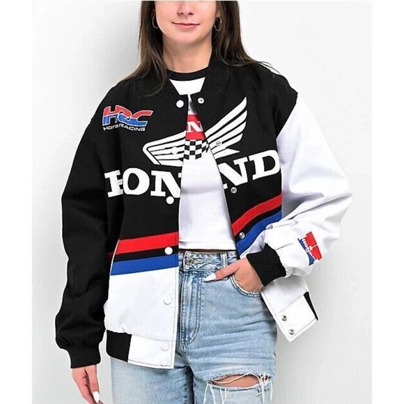 JT Racing x Honda Speed Women's Sz M Black Racing Vintage Bomber Jacket - Picture 10 of 10